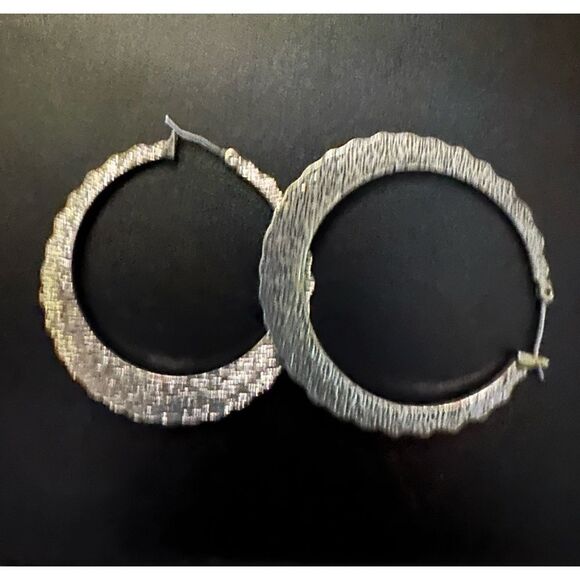 Silver and Blue Textured Hoop Earrings - Picture 2 of 3